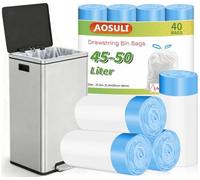 AOSULI Strong Bin Bags Drawstring 45-50L Heavy Duty White Bin Liner, 40 Pack Tall Kitchen Trash Bags with Tie Handles, Tear-Resistant, Ideal for Kitchen & Household Use