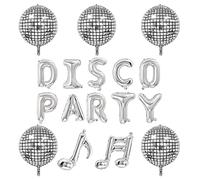AOT 17 Pcs Disco Foil Balloons, Silver Disco Ball Balloons with Disco Party Balloons Banner, 22 inch Mirror Metallic Balloons Disco Dance Party Supplies for Birthday Party Wedding
