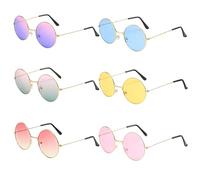 AOT Round Hippy Specs Sunglasses 6PCS Retro Hippie Circle Glasses 60's 70's Style Retro Rave Glasses 6 Colors Hippie Fancy Dress Costume Accessories for Adults
