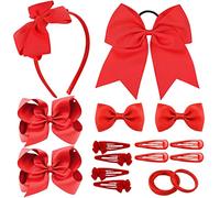 AOT School Girls Red Hair Accessories, 34 Pcs Red Hair Bow Hair Decoration Kit, Bows Headband Hair Clips Elastics Bands Set for Toddlers Girls Christmas Birthday Present
