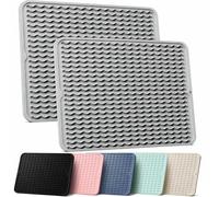 AOTASO 2 Pack Silicone Dish Drying Mat for Kitchen Counter Heat Resistant Pads Hot Dishes Waterproof with Under Sink Soap Holder Coffee Bar Accessories Women Gifts Large 18"x16" Light Gray