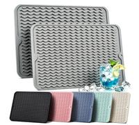 AOTASO 2 Pack Silicone Dish Drying Mat for Kitchen Counter Hot Dishes Heat Resistant Quick Dry Pads Waterproof with Under Sink Rack Sponge Soap Holder Tools Coffee Bar Accessories 15"x11.5" Light Gray