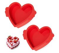 AOTASO 6 Inch Heart Shaped Cake Pans with Metal Reinforced Frame Nonstick Small Heart Cake Pans Silicone heart Molds for Baking Set of 2 (Red)
