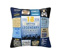 Aotbuort 18th Birthday Decorative Pillow Cover, Blue, 18"X18", 18th Birthday Legend Pattern, Mixed Elements Print, Perfect for Bedding, Picnics, Camping, Movies, Parties, Home Decor