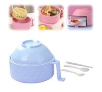 AoTengMY 6 in1 Microwave Ramen Bowl with Strainer - Wheat Straw Large Noodle Bowl Set, Cute Design with Lid Handle Spoon Chopsticks Fork for Office Instant Noodles Soup Salad (Blue)