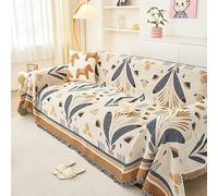 AoTengMY Boho Cotton Linen Couch Cover with Tassels - Reversible One-Piece Full Cover Sofa Slipcover, Washable Cat Proof Furniture Protector for Sectional Loveseat Recliner Chair (#2,130x180cm)