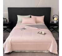 AoTengMY Cooling Blanket for Hot Sleepers - Ice Silk Comforter Only - Soft Throw Summer Air Conditioner Quilt for Single Double Bed Night Sweats Student Dorm Bedroom Gift (Pink-Grey,200 * 230cm)