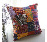 AoTengMY Cotton Linen Bohemian Patchwork Pillow Case - Vintage Ethnic Style Cushion Cover, Colorful Floral Decorative Square Throw Pillowcase for Sofa Couch Bed Living Room (Patchwork,18" x 18")