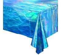 AoTengMY Disposable Iridescent Ocean Tablecloth - 10pcs Rainbow Ocean Wave Plastic Table Cover, Blue Sea Surf Design Waterproof Easy Clean Tablecloth for Party Birthday Holiday Decor