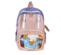 AoTengMY Kawaii Aesthetic Backpack with Cute Pendant - Large Capacity School Backpack for Women, Adorable Waterproof Nylon Transparent Front Pocket Design for School Travel (Pink)