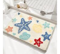 AoTengMY Ocean Theme Square Bathroom Rug - Coastal Beach Faux Cashmere Plush Floor Mat, Super Absorbent Non Slip Machine Washable Bath Mat for Shower Bedroom Living Room (#1,60x90cm)