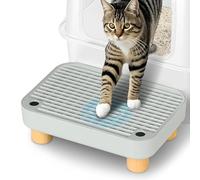 Aothey Litter Box Step, Litter Box Ramp/Catcher with Wooden Base, Anti-Tracking & Easy to Clean, Ideal for Small & Elderly Cats