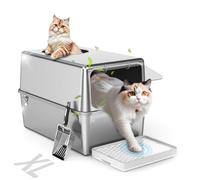 Aothey Stainless Steel Litter Box with Lid, Enclosed Metal with High Sides, Large Cat Litter Box, Dog-Proof, Odor Control, Easy to Clean,Durable with Round Edge (Frontal Opening)