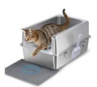 Aothey Stainless Steel Litter Box with Metal Lid and Scoop - Enclosed Metal Litter Box for Large Cats, Rust-Resistant, Odor-Control, Easy to Clean, Durable & Long-Lasting with Round Edge (XL)