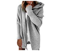 Aotifu Women's Chunky Knit Long Sleeve Hooded Cardigan Sweaters,Open Front Oversized Long Knitwear Loose Fit Solid Color Coat Ribbed Midweight Warm Jacket(Gray,M)