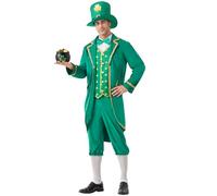 Aotiooy Leprechaun Costume for Men, 4PCS Deluxe Men’s St Patricks Day Adult Outfit Set with Jacket, Pants, Hat & Bow Tie, St. Patrick’s Irish Green Lucky Cosplay Suit 2XL