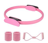 AOTISBAO Pilates Ring Set with Resistance Band, Magic Circle Exercise Equipment for Women, Pink, 40cm Diameter, Non-Slip Core Training Kit for Home Gym Fitness