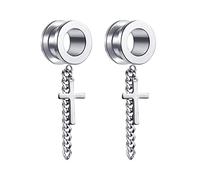 Aotiwe 1 Pair 00G Plugs Pack, Gauged Earrings Silver 10mm with Dangle Cross Stainless Steel