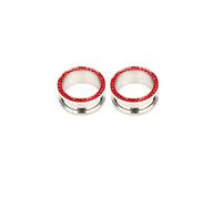 Aotiwe 1 Pair 5/8 Inch Gauges for Ears, Gauge Earrings Red 16mm with Round Cubic Zirconia Stainless Steel