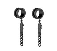 Aotiwe 1 Pair 9/16 Stretching Kit, Ear Piercing Kit Black 14mm Round with Chain and Leaf Pendant Stainless Steel