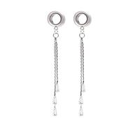 Aotiwe 1 Pair Ear Gauge 00G, Stainless Steel Plug Silver 10mm Chain Dangle with Cubic Zirconia