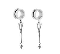 Aotiwe 1 Pair Ear Gauges Lot 00G, Stainless Steel Ear Tunnels Silver 10mm Round with Chain and Triangle Pendant