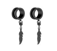Aotiwe 1 Pair Gauge Earrings Pretty 00G, Black Gauges for Ears 10mm Round with Leaf Pendant Stainless Steel