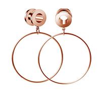 Aotiwe 1 Pair Gauges Tunnels, 9/16 Gauges for Men Rose Gold 14mm with Big Hoop Dangle Stainless Steel