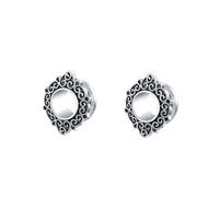 Aotiwe 1 Pair Stainless Steel Ear Stretching Kit, Tunnel 00G Silver Black 10mm Vintage Flower Pattern