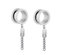 Aotiwe 1 Pair Stainless Steel Ear Tunnels, Ear Gauges 00G Kit Silver 10mm Round with Chain and Geometric Pendant