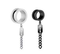 Aotiwe 1 Pair Stainless Steel Plugs, 5/8 Gauges for Ears Unique Silver Black 16mm Round with Chain and Geometric Pendant