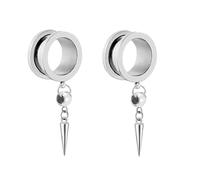 Aotiwe 1 Pair Unique Gauges for Men, 00G Gauges Plugs Silver 10mm Round with Cone Pendant Stainless Steel