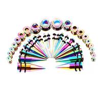 Aotiwe 18 Pairs Tunnel Plugs for Ears 14G/12G/8G/6G/4G/2G/0G/00G, Gauge Earrings Kit Multicolor 1.6/2/2.5/3/4/5/6/8/10mm Cone and Binaural Single Thread Channels Stainless Steel