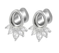 Aotiwe 2 pcs 00 Gauge Earrings, Gauges Stretching Kit Silver 10mm Teardrop with Cubic Zirconia Stainless Steel