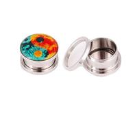 Aotiwe 2 pcs 00 Gauge Plugs, Ear Gauge Kit Silver 10mm Round with Yin Yang Pattern Stainless Steel