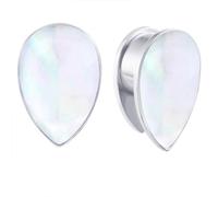 Aotiwe 2 pcs 00 Gauge Plugs, Gauges Dangle Earrings Silver 10mm Water Drop Shape Stainless Steel