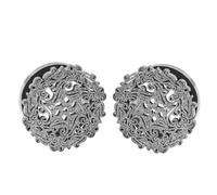 Aotiwe 2 pcs 00 Gauges Dangle, Gauges Stretching Kit Silver 10mm Round with Hollow Flower Stainless Steel