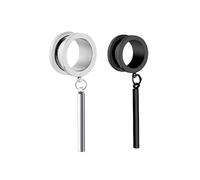 Aotiwe 2 pcs 00G Ear Gauges, Ear Stretching Kit Set Silver Black 10mm Round with Long Stick Pendant Stainless Steel