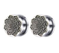 Aotiwe 2 pcs 2G Acrylic Tunnels, Gauges Dangle Earrings Silver Gold 6mm Mandala Flower Stainless Steel