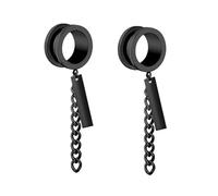 Aotiwe 2 pcs Ear Gauges Black 5/8 Inch, Gauges for Ears Jewelry 16mm Round with Chain and Rectangle Pendant Stainless Steel