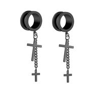 Aotiwe 2 pcs Ear Piercing Kit Black, 1/2 Inch Gauges Cool 12mm Round with Chain and Cross Pendant Stainless Steel