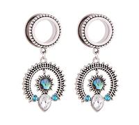 Aotiwe 2 pcs Ear Piercing Kit Earrings, Gauges for Women 11/16 Silver 18mm Round Dangle Stainless Steel with Pear Shape Cubic Zirconia