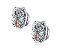 Aotiwe 2 pcs Gauge Plugs Silver 00G, Ear Gauge 10mm Owl with Teardrop Cubic Zirconia Stainless Steel