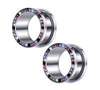 Aotiwe 2 pcs Gauged Earrings for Men, Ear Tunnels 00 Silver 10mm Round with Circle Colorful Cubic Zirconia Stainless Steel