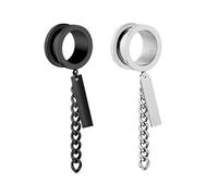 Aotiwe 2 pcs Gauges 00 Women, Gauge Earrings Pretty Silver Black 10mm Round with Chain and Rectangle Pendant Stainless Steel