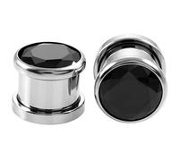 Aotiwe 2 pcs Gauges Kit for Ears 00G, Ear Piercing Kit Black 10mm with Round Cubic Zirconia Stainless Steel