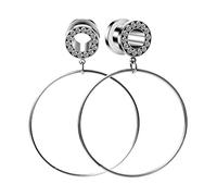 Aotiwe 2 pcs Plugs Gauges 00G, Stainless Steel Tunnel Plugs Silver 10mm with Big Hoop Dangle with Round Shape Cubic Zirconia