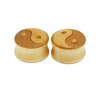 Aotiwe 2 pcs Tunnels Gauges 5/8, Wood Plug Earrings Brown 16mm with Yin Yang Pattern Body Piercing Jewelry