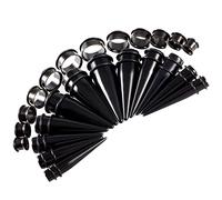 Aotiwe 24 pcs Black Plug 00G/1/2 Inch/9/16 Inch/5/8 Inch/11/16 Inch3/4 Inch, Gauge Earrings 10mm/12mm/14mm/16mm/18mm/20mm Cone and Double Flared Tunnels Stainless Steel