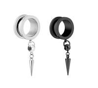 Aotiwe 2Pcs 00G Plug Tunnel Set, Gauged Dangle Earrings Round with Cone Pendant, Silver Black 10mm Stainless Steel Gauging Set